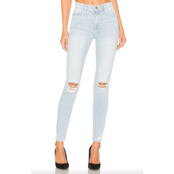 Frame Le High Skinny Distressed Stretch Skinny Jeans Light Wash Rush 28 - Picture 7 of 16